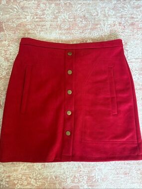 Red Button-Front Women's Skirt